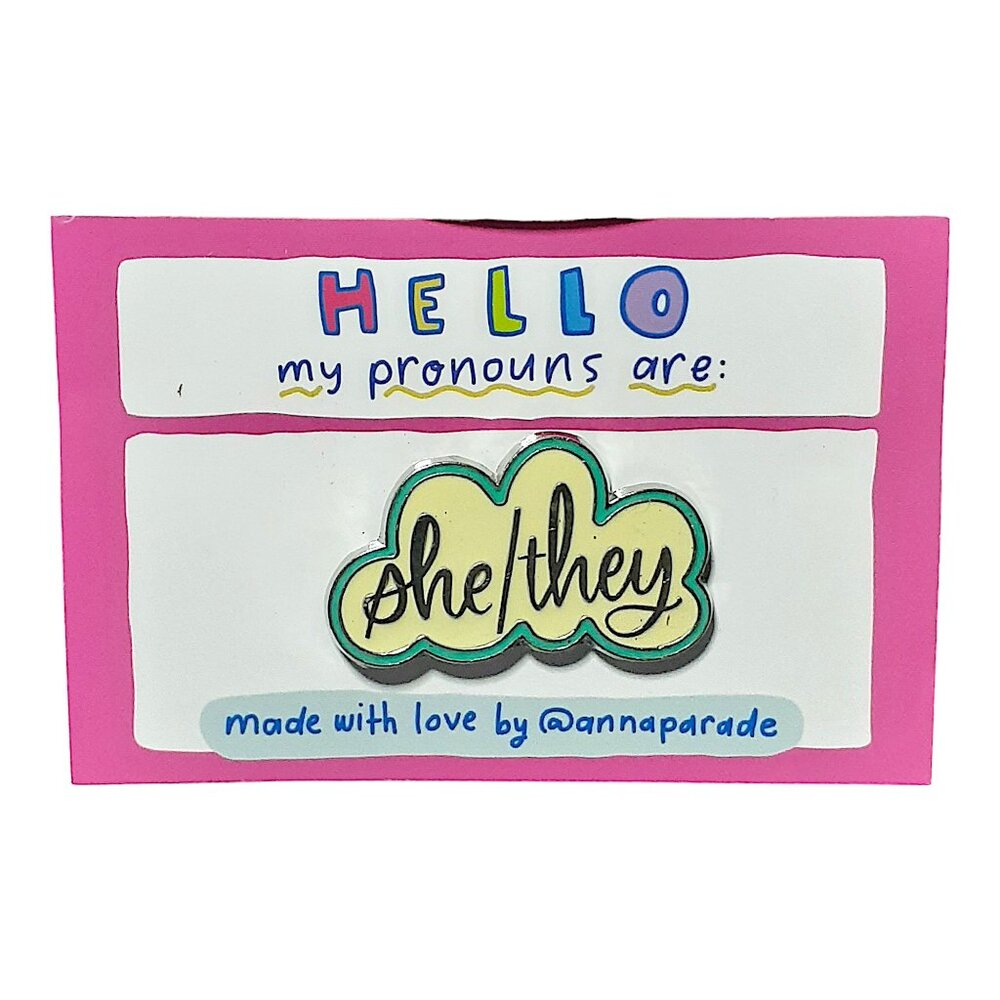 She/They Pronoun Enamel Pin – LGBTQ+ Pride Badge by @annaparade 💖